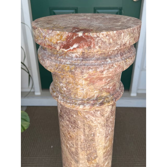 1980s Fine Pink Italian Marble 40" Neoclassical Pedestal Column Ft. Breccia-Style Veining For Sale - Image 14 of 18