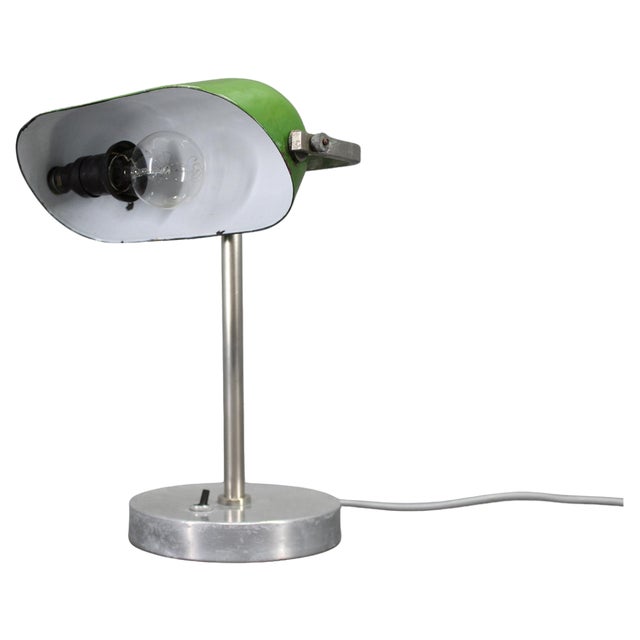 Vintage Art Deco Nickel Banker Table Lamp, 1940s For Sale