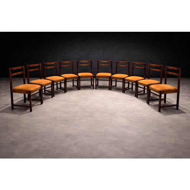 Wood Monumental Set of Twelve Brazilian Modern Rosewood Dining Chairs by Celina With Saddle Mohair Upholstery, Brazil, 1960s For Sale - Image 7 of 14