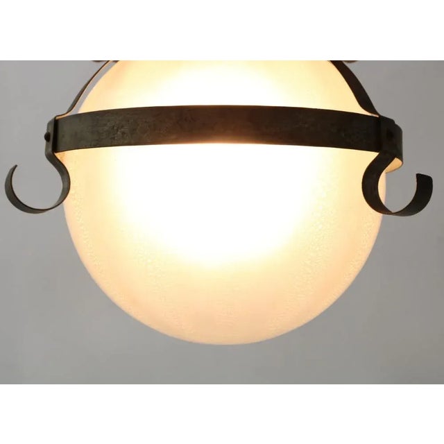 Gray Art Deco Amsterdamse School Pendant Lamp in Wrought Iron and Glass by A.D. Copier, 1930s For Sale - Image 8 of 10