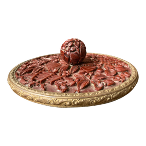 Chinese Carved Cinnabar and Brass Hand Mirror