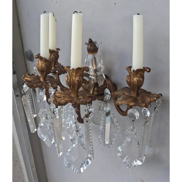 Mid 19th Century Grand Scale French Rococo Louis XV Gilt Bronze/ Heavy Cut Crystal Candle Holder Wall Sconce For Sale - Image 16 of 18