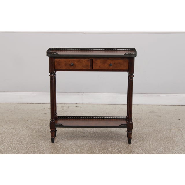 Age: Approx. 20 Years Old Details: Bronze Gallery Trim Leather Surface & Wrapped Drawers Brass Capped Feet Solid Brass...