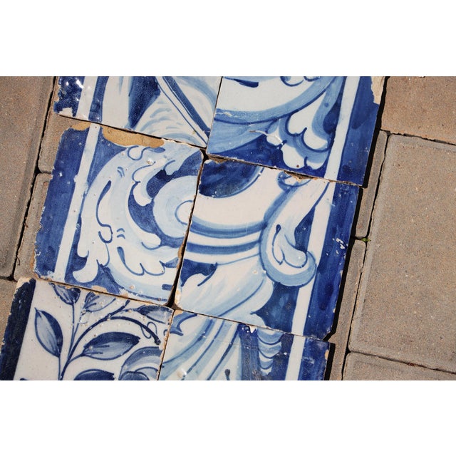 Ceramic Antique 18th Century Portuguese Blue & White Tiles Featuring Ornamental Acanthus Curves Set of 6 For Sale - Image 7 of 8