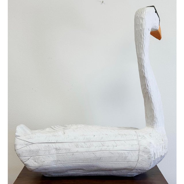 Oversized Hand Carved Wooden Swan Sculpture For Sale - Image 4 of 10