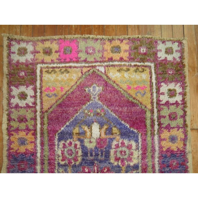 Folk Art Vintage Zabihi Collection Purple Turkish Anatolian Small Rug - 2'11" x 4'2" For Sale - Image 3 of 6