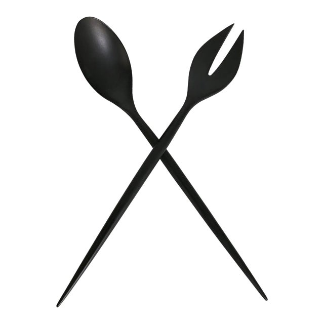 Danish Mid Century Modern Krenit Collection Salad Spoon & Fork Melamine Server Herbert Krenchel Torben Orskov Denmark For Sale