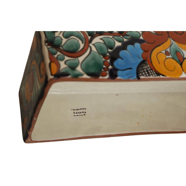 Late 20th Century Talavera Hand Painted Terracotta Tissue Box Cover For Sale - Image 5 of 6