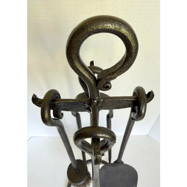 Vintage Wrought Iron Fireplace Set With Sculptural Loop Details For Sale In Los Angeles - Image 6 of 11