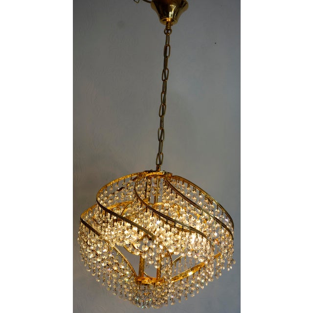 Brass Lead Crystal Eight-Light Chandelier from Sölken Leuchten, 1970s For Sale - Image 6 of 12