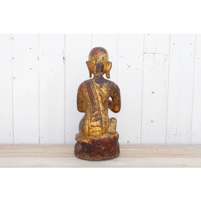 Wood Burmese Sariputra Gilded Monk For Sale - Image 7 of 9