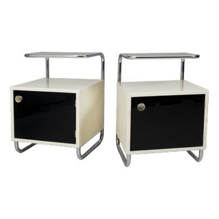 Functionalist Black and White Bedside Tables by Vichr a Spol, Former Czechoslovakia, 1940s, Set of 2 For Sale