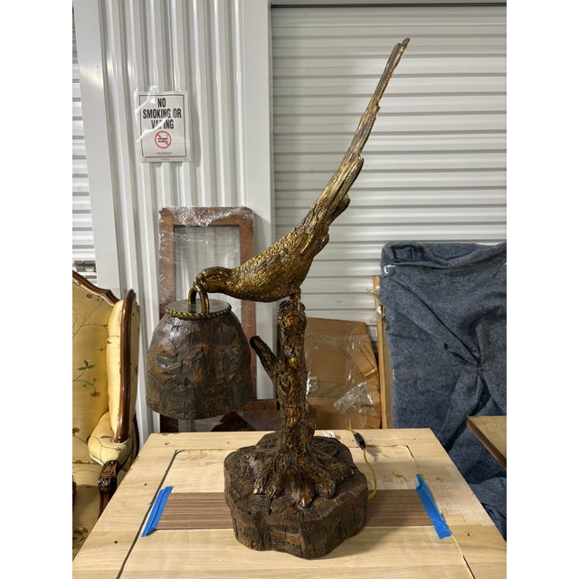 Brown Late 20th Century Iron Bird Lamp on a Base For Sale - Image 8 of 8