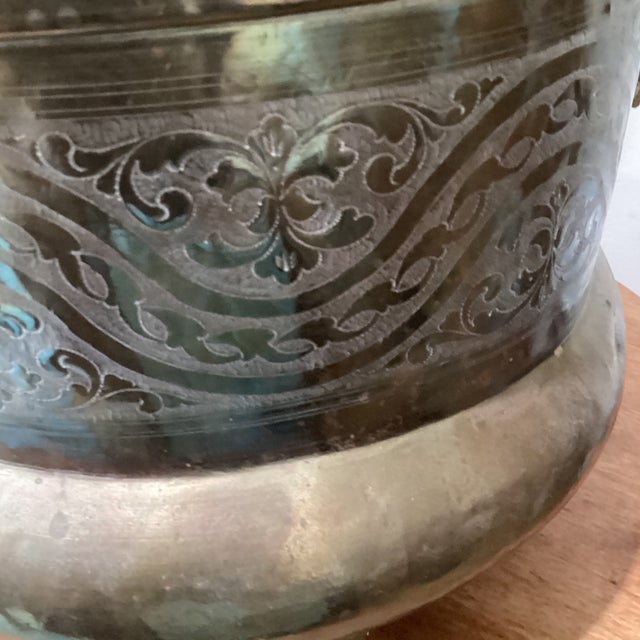 Vintage Handmade Moroccan Style Large Primitive Metalware Brass Cachepot/Bucket For Sale - Image 11 of 12