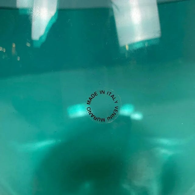 Italian Postmodern Teal Murano Glass Bowl attributed to Venini, 1990s For Sale - Image 9 of 10