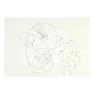 Mino Maccari, Atomic Dance, Pencil Drawing, 1960s For Sale