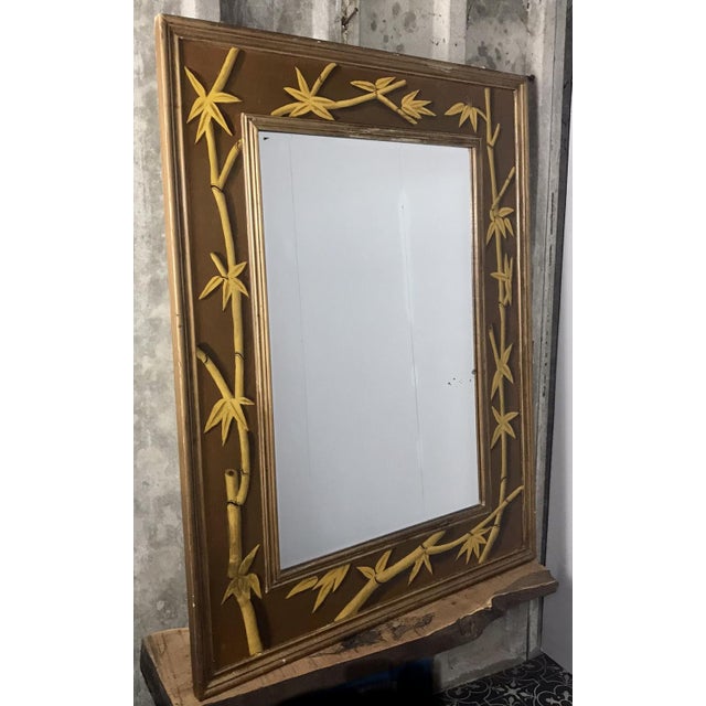 Beautiful bamboo antique, early 20th century, stylish, hand painted, large designer mirror. Lovely mirror featuring a...