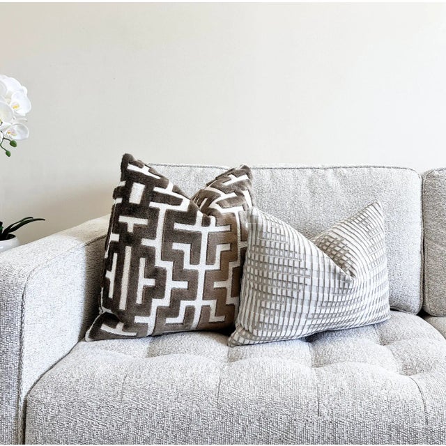 Taupe Myriad Velvet Throw Pillow With Feather Down Insert For Sale In New York - Image 6 of 6