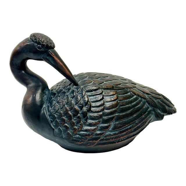 Vintage 1960s Black Ceramic Crane Bird Sculpture - Attributed to Enzo Alberton For Sale