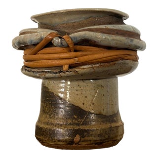 American Studio Ceramic Vase With Cane Wrapping, by F. Carlton Ball For Sale