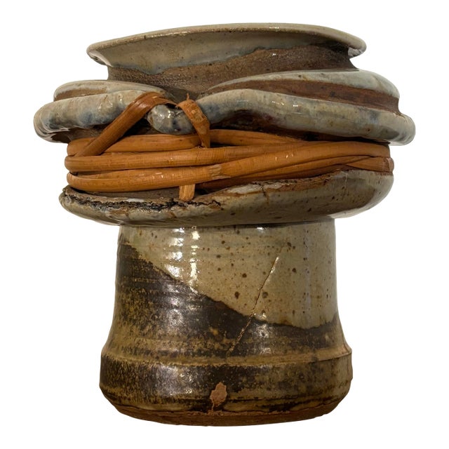 American Studio Ceramic Vase With Cane Wrapping, by F. Carlton Ball For Sale