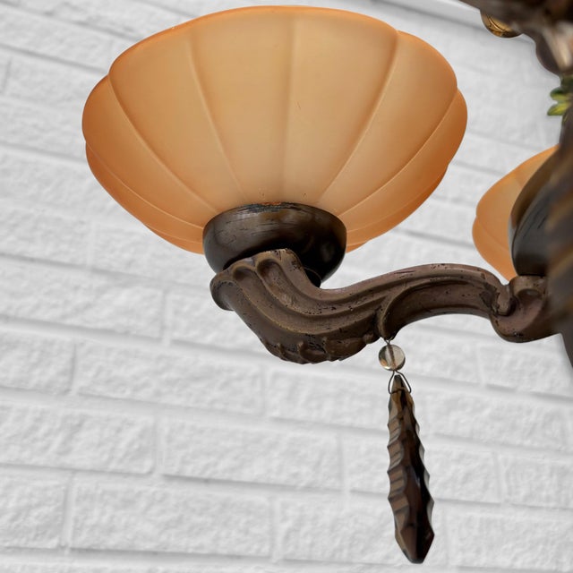 5-Arm Chandelier in Brass and Havana Glass, Sweden, 1930s For Sale - Image 6 of 10