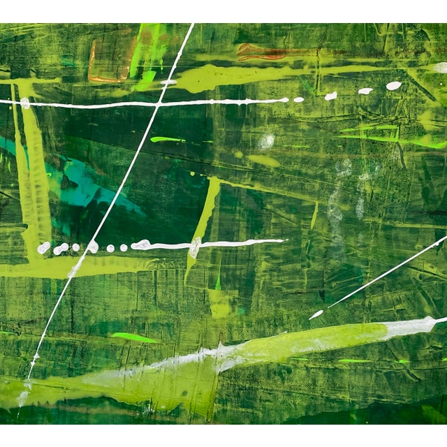 2020s Uji. IV Abstract Green Canvas Painting For Sale - Image 5 of 5