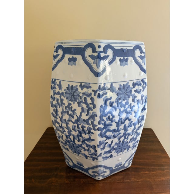 Ceramic Late 20th Century Blue and White Chinoiserie Porcelain Garden Stool For Sale - Image 7 of 8