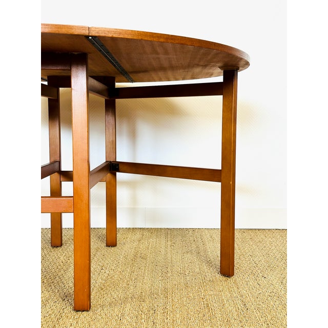 Scandinavian Round Drop Leaf Folding Dining Table in Teak, 1960s For Sale - Image 14 of 16