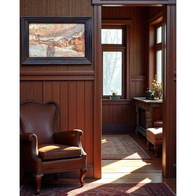 Modern Winter Landscape in Vigo Di Fassa, 1921, Oil on Board, Framed For Sale - Image 3 of 13