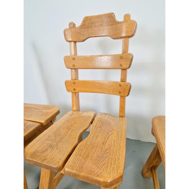 Wood Dutch Brutalist Dining Chairs with Ladder Backrests in Oak, 1960s, Set of 4 For Sale - Image 7 of 12