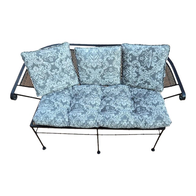 Late 20th Century Outdoor Patio Wrought Iron Bench in Great Condition With Plush Cushions For Sale