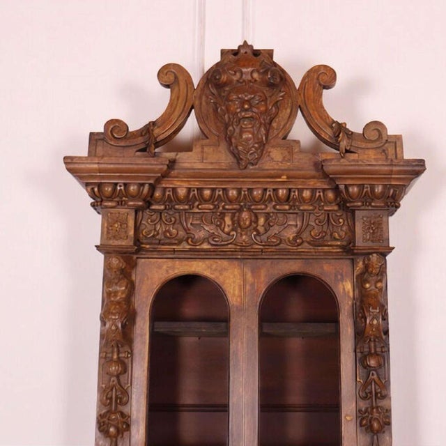 Narrow carved pine chimney cupboard. Interesting design, ideal for a bathroom. 1890 Internal Depth 16cm This piece is...