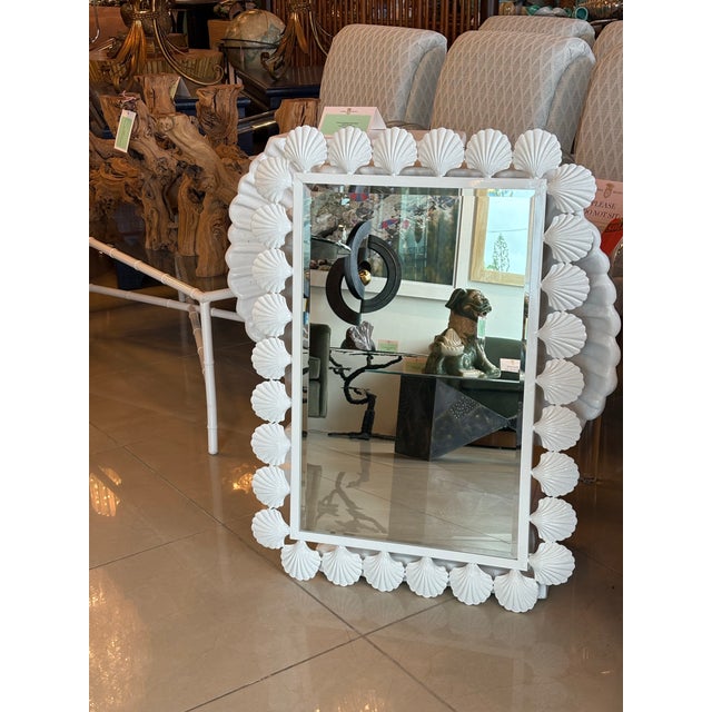Vtg. Palm Beach Metal Seashell Scalloped Wall Mirror Newly Powder-Coated White For Sale - Image 4 of 9