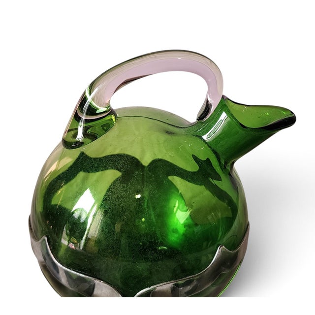 Antique Art-Deco Farber Brothers Krome Kraft Cambridge Green Glass & Chrome Decanter W/ 5 Glasses For Sale In New York - Image 6 of 10