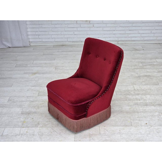 Danish Armchair in Red Furniture Velour and Beech Wood Legs, 1960s For Sale - Image 14 of 18