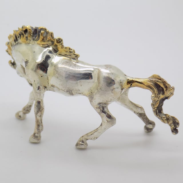 Italian Vintage Italian Handmade Genuine Silver Partially Gilded Horse Figurine Miniature Sculpture For Sale - Image 3 of 10