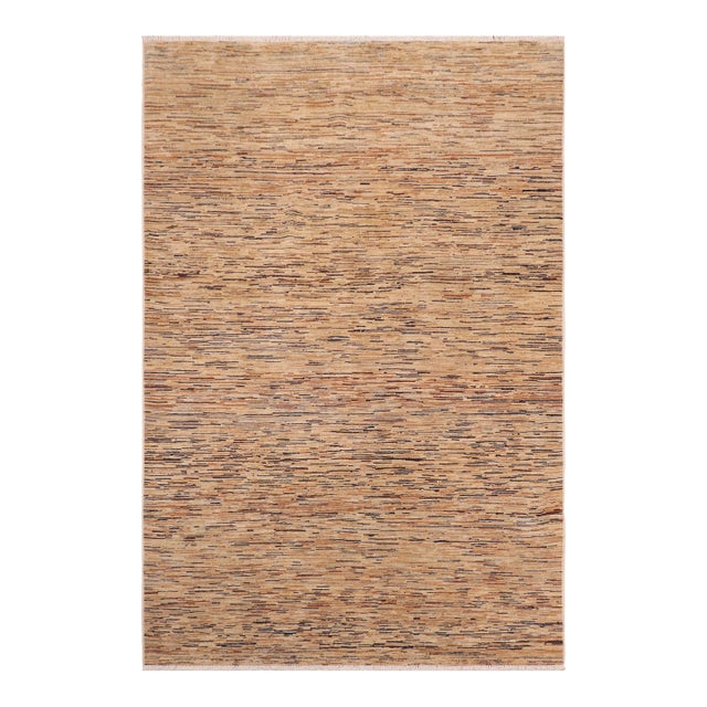 Modern Gabbeh Tan/Beige Wool Rug - 6'0'' X 8'8'' For Sale