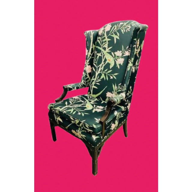 Vintage Chinoiserie Wingback Chair With New Tropical Upholstery. For Sale In Miami - Image 6 of 11