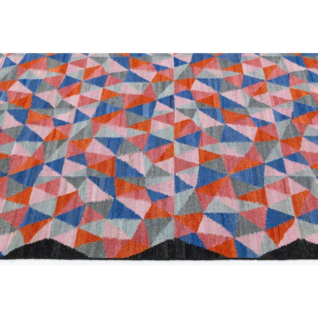 Modern Geometric Wool Kilim Area Rug - Vibrant Multi-Color by Apadana For Sale - Image 10 of 11