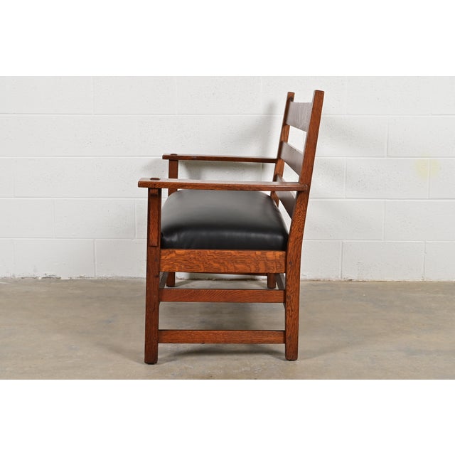 L. & J. G. Stickley Antique Mission Oak Arts & Crafts Bench or Settee, Circa 1910 For Sale - Image 9 of 11