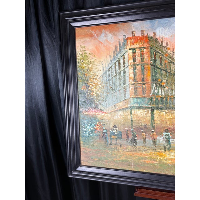 Textile Mid‑Century Paris “Moulin Rouge at Dusk” Original Impasto Oil Painting — Signed C. Kany For Sale - Image 7 of 10
