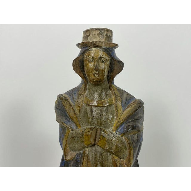 Wood Early 19th Century Hand-Painted Carved Wooden Figure For Sale - Image 7 of 10
