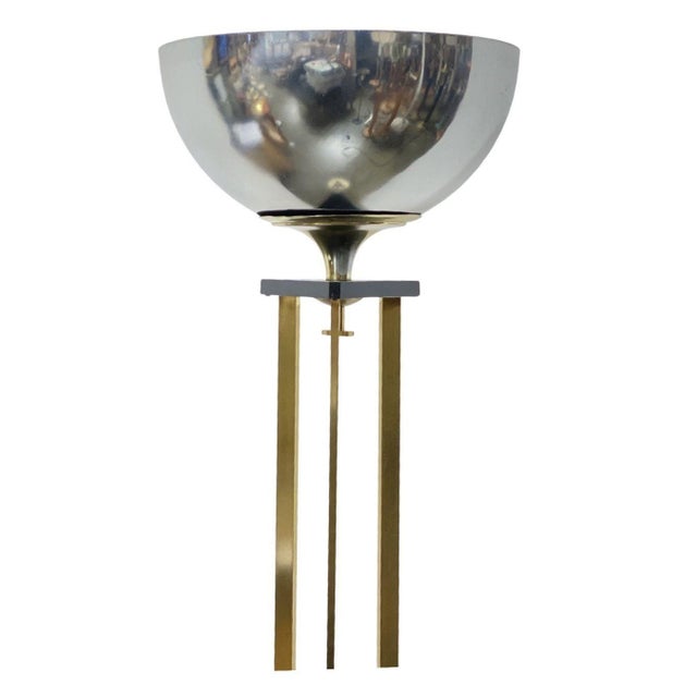 Memphis 1980s Memphis Style Brass Chrome and Marble Torchiere Floor Lamp For Sale - Image 3 of 7