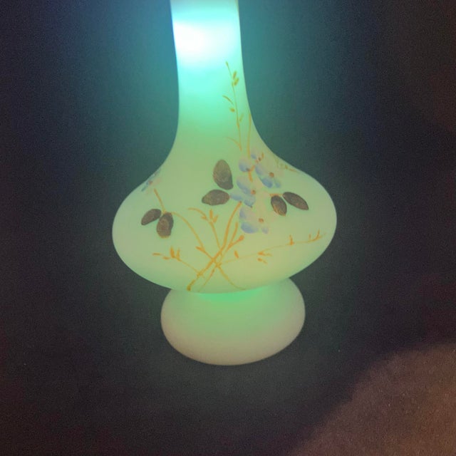 Antique Victorian Satin Peach Art Glass Vase Hand Painted Forget-Me-Nots For Sale - Image 4 of 10