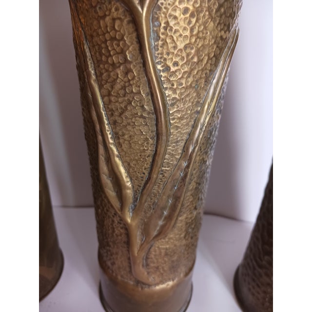 1910s Antique French Ww1 Trench Art Vases Brass Set of 3 All Different For Sale - Image 5 of 12