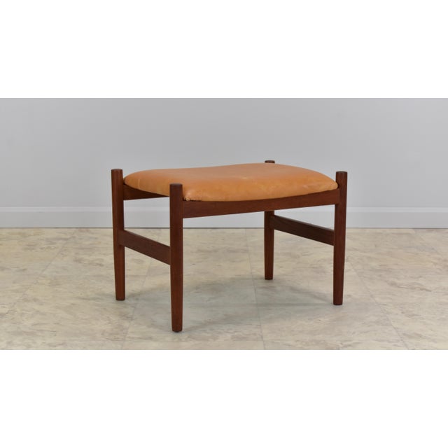 Mid-Century Modern Mid Century Danish Leather Footstool Attributed to Spottrup Mobelfabrik For Sale - Image 3 of 18