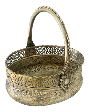 Silver Plate Repousse Basket with Handle