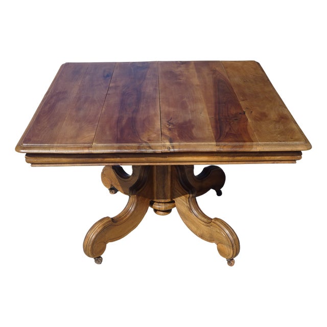 Antique Square Walnut Pedestal Table, 1800s For Sale