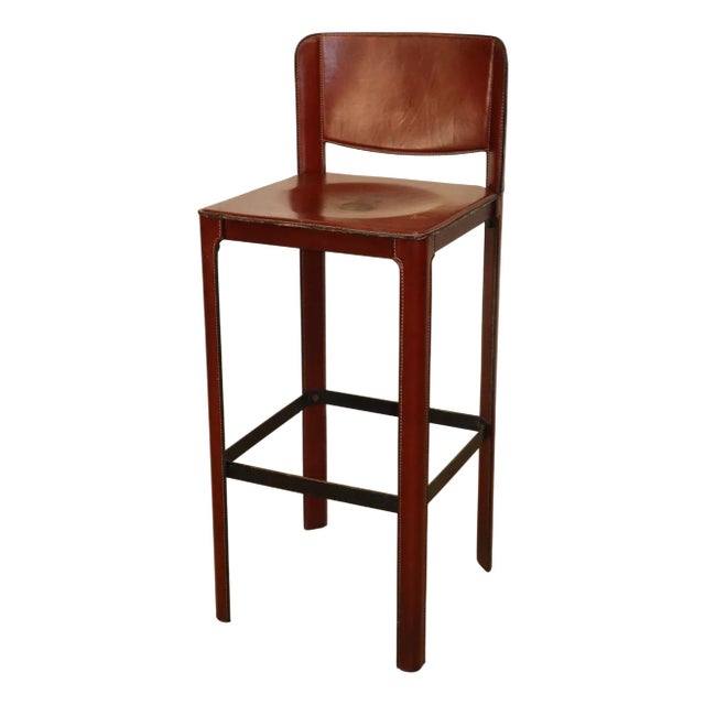High Stool in Leather and Metal by Matteo Grassi, 1970s For Sale